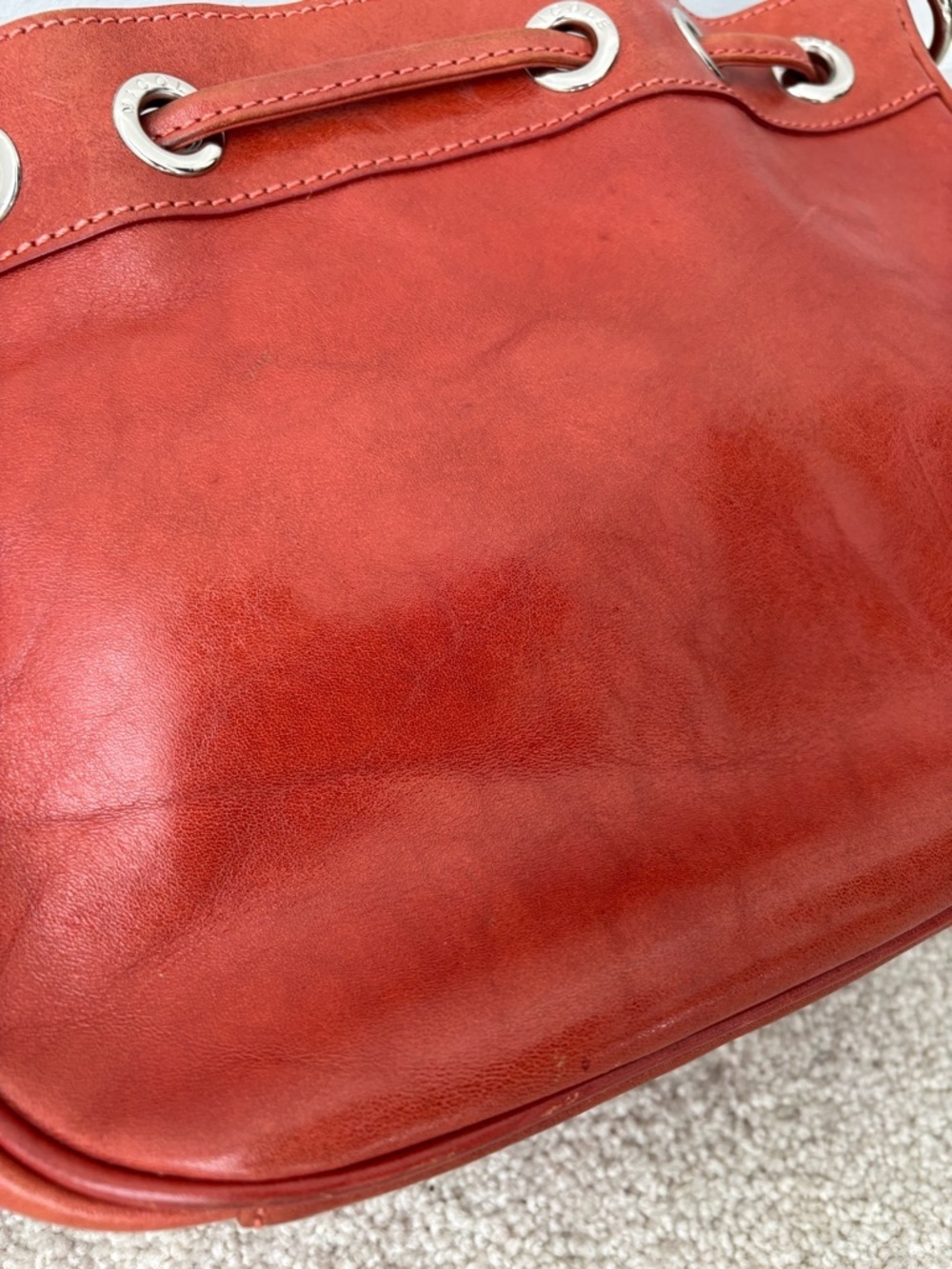 Nicole St Gilles Paris Leather Bucket Bag Rust Orange vintage crossbody - Picture 7 of 9